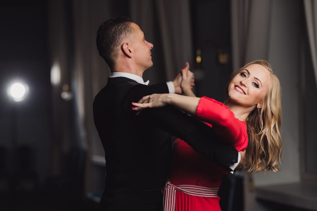 Individual dancer training with a professional ballroom instructor in a private Pro-Am session